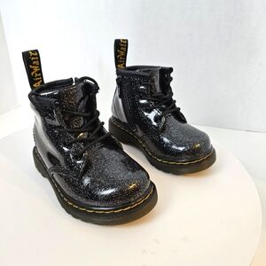 Dr. Martens 1460 Black Glitter Leather Lace Up Zip Ankle Boots Toddler -SZ 6C